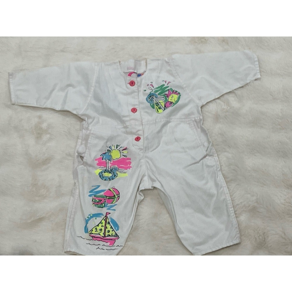 Vintage POPSICLE Brand Sure Beach Neon One Piece Jumpsuit Girls Baby Toddler